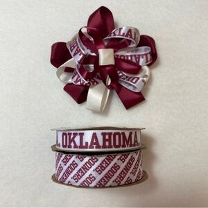Oklahoma Sooners Decorative Ribbon 7/8” 9/16” Licensed By Offray White Maroon